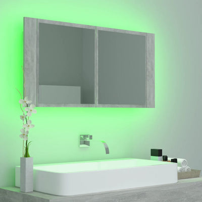 Kylpyhuoneen LED peilikaappi betoninharmaa 90x12x45 cm akryyli