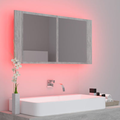 Kylpyhuoneen LED peilikaappi betoninharmaa 90x12x45 cm akryyli