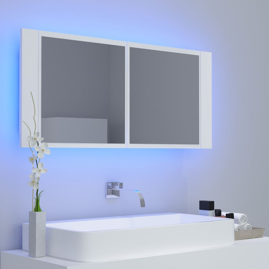 Valkoinen kylpyhuoneen led-peilikaappi Valumia 100x12x45cm (akryyli)