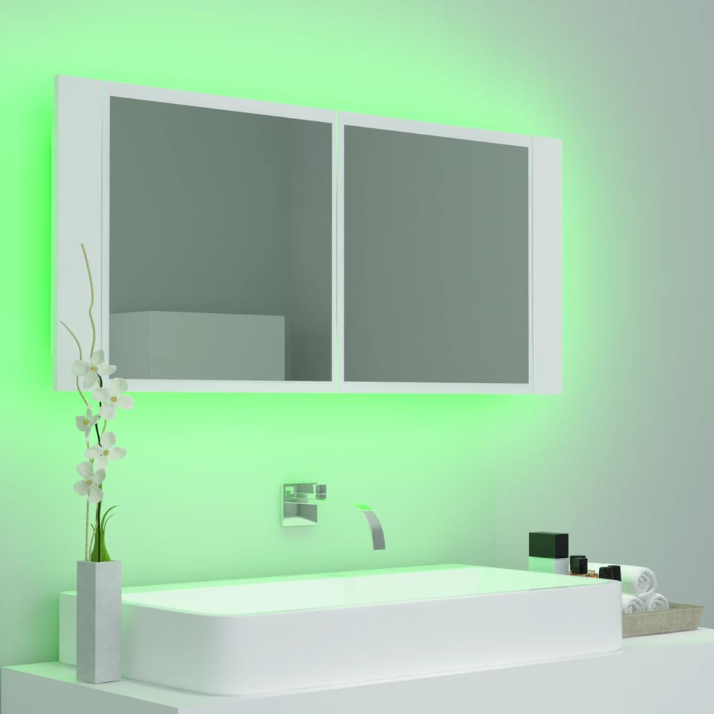 Valkoinen kylpyhuoneen led-peilikaappi Valumia 100x12x45cm (akryyli)
