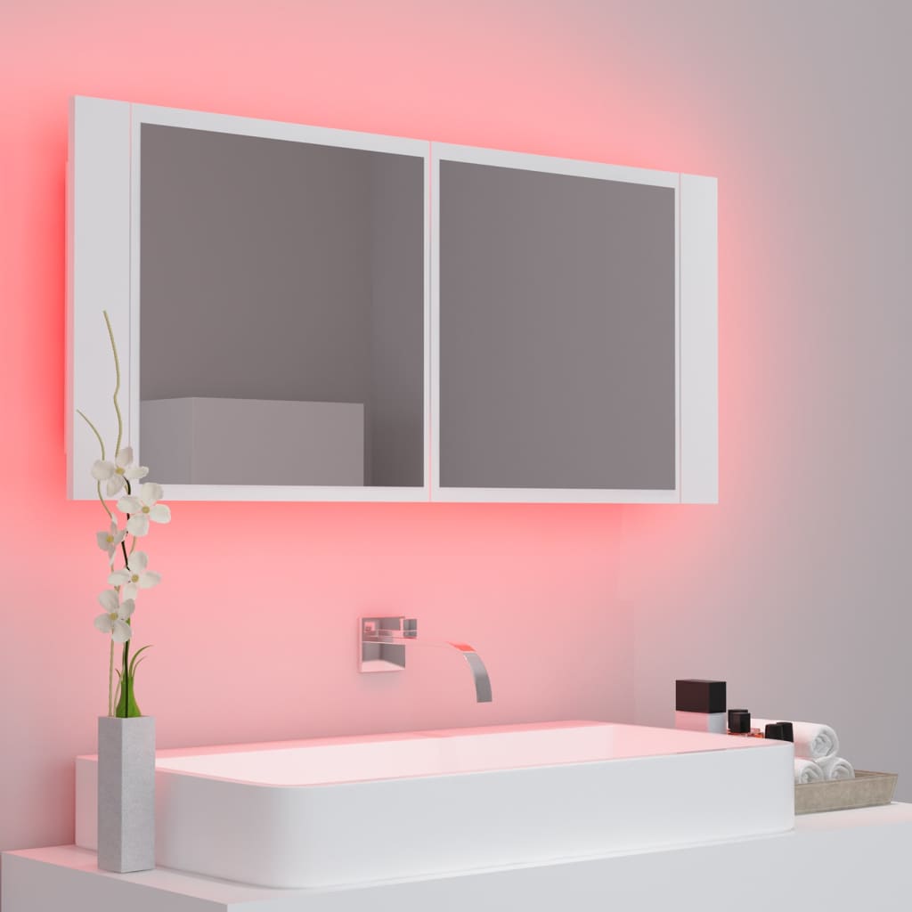Valkoinen kylpyhuoneen led-peilikaappi Valumia 100x12x45cm (akryyli)
