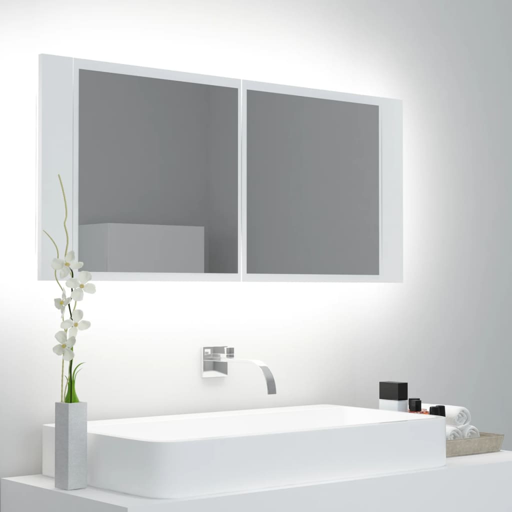 Valkoinen kylpyhuoneen led-peilikaappi Valumia 100x12x45cm (akryyli)