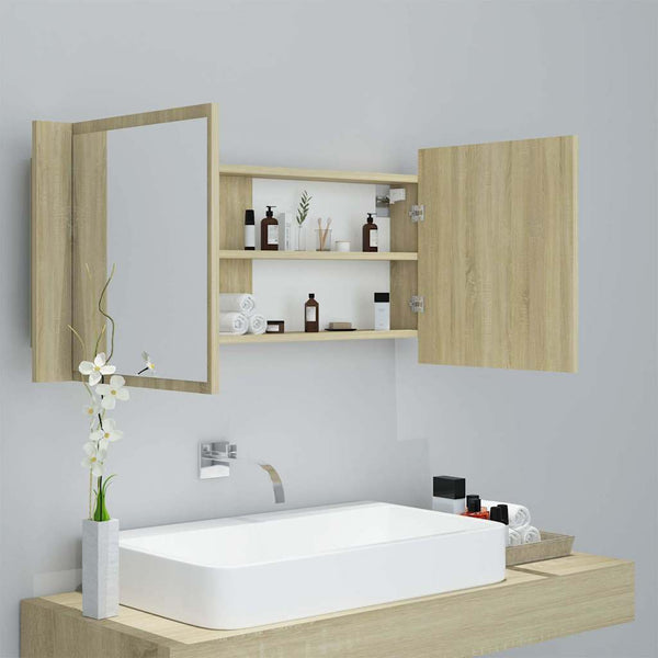 Kylpyhuoneen LED peilikaappi Sonoma-tammi 100x12x45 cm akryyli