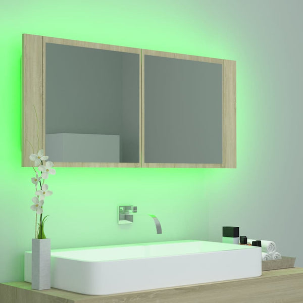 Kylpyhuoneen LED peilikaappi Sonoma-tammi 100x12x45 cm akryyli