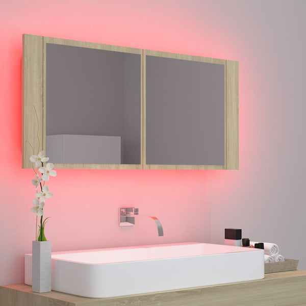 Kylpyhuoneen LED peilikaappi Sonoma-tammi 100x12x45 cm akryyli