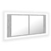 Kylpyhuoneen LED peilikaappi betoninharmaa 100x12x45 cm akryyli