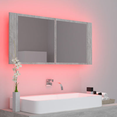 Kylpyhuoneen LED peilikaappi betoninharmaa 100x12x45 cm akryyli