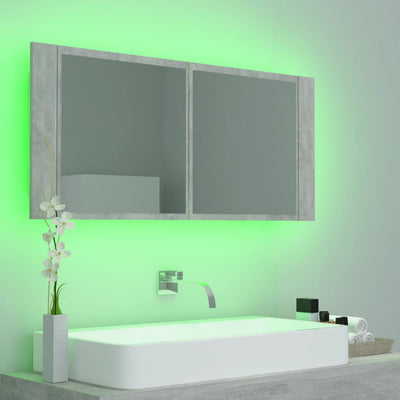 Kylpyhuoneen LED peilikaappi betoninharmaa 100x12x45 cm akryyli