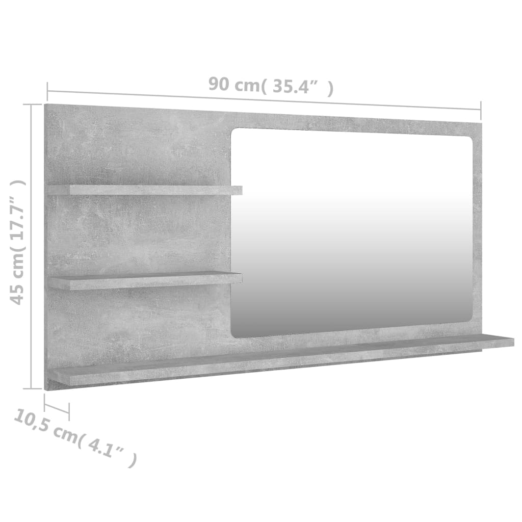 Betoninharmaa kylpyhuonepeili Scarisoreanu 90x10,5x45cm (puinen)