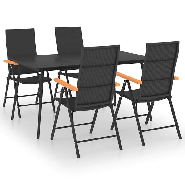 5-osainen puutarharuokailuryhmä musta ja ruskea