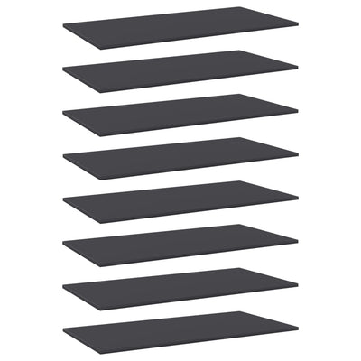 Kirjahyllytasot 8 kpl harmaa 80x20x1,5 cm lastulevy