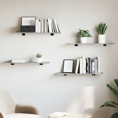 Kirjahyllytasot 4 kpl harmaa 80x20x1,5 cm teknisestä puusta
