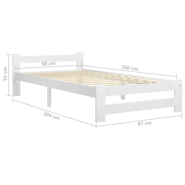 Sängynrunko 2 vetolaatikolla valkoinen täysi mänty 90x200 cm