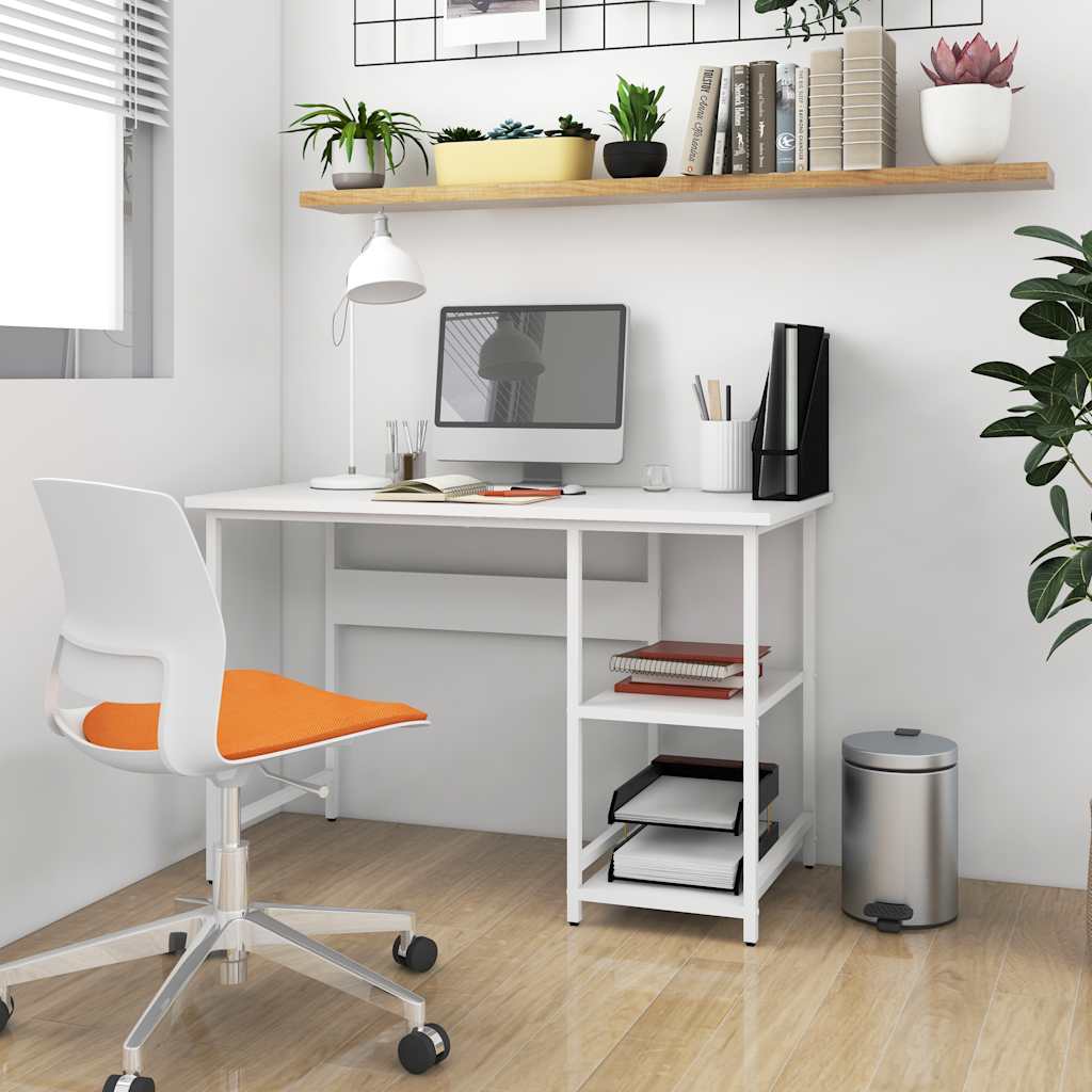 Valkoinen tietokonepöytä Samaila 105x55x72cm (mdf/metalli)