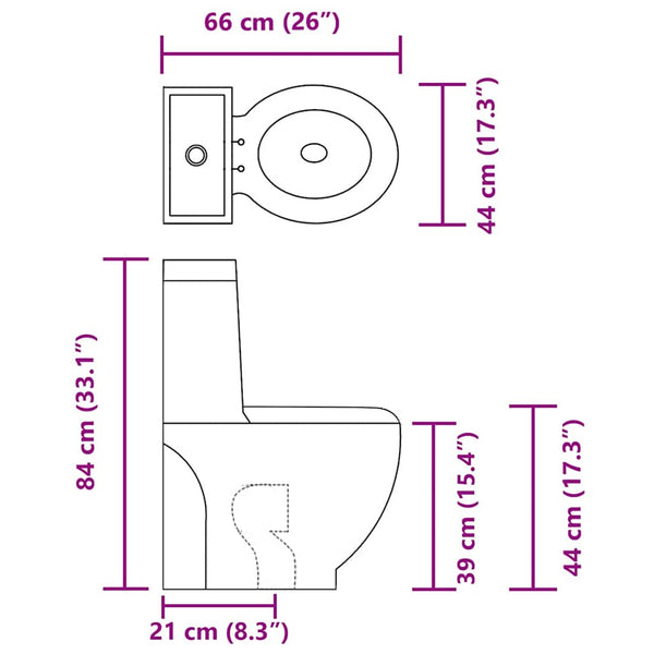 Keraaminen WC-istuin pyöreä alapuolinen veden virtaus musta
