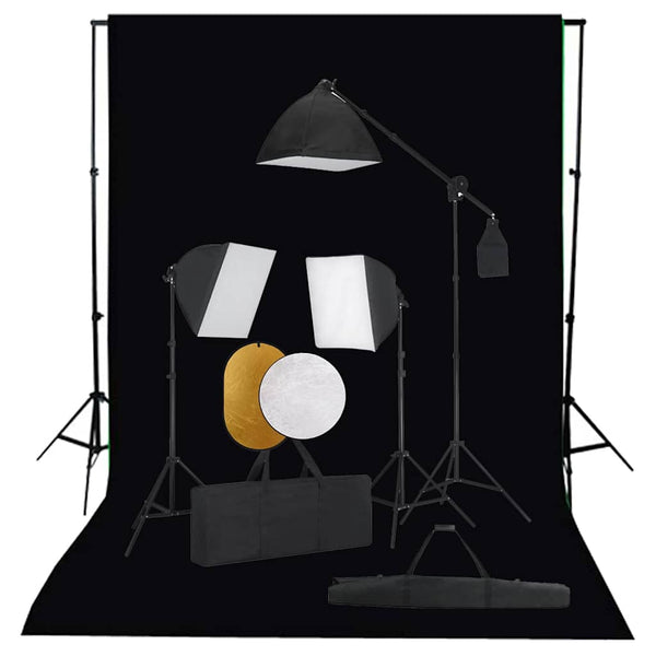 Valokuvastudiosarja softbox-valot, taustakangas ja heijastin