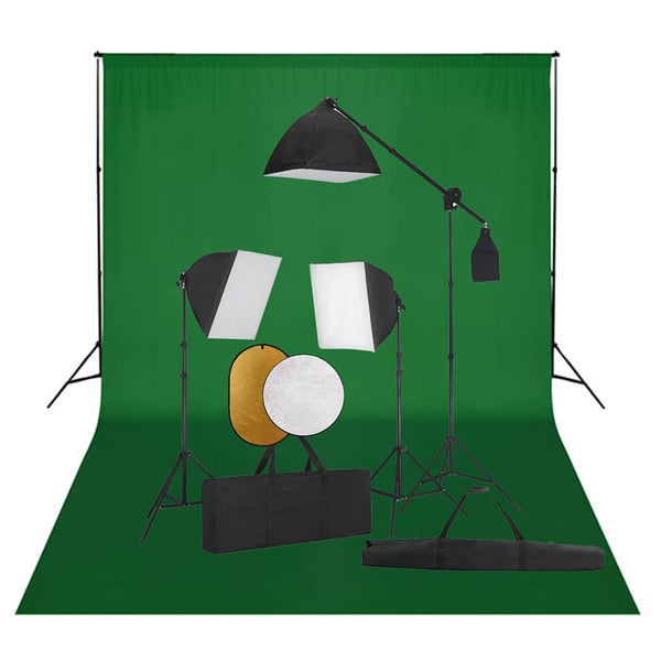 Valokuvastudiosarja softbox-valot, taustakangas ja heijastin