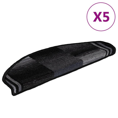 Itsekiinnittyvät porrasmatot 5 kpl 65x21x4 cm musta ja harmaa