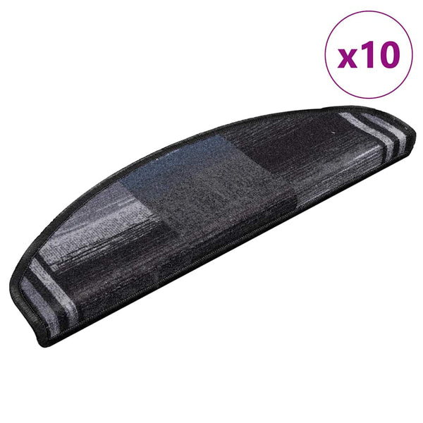 Itsekiinnittyvät porrasmatot 10 kpl 65x21x4 cm musta ja harmaa