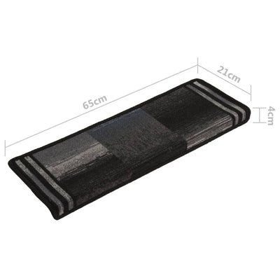 Itsekiinnittyvät porrasmatot 5 kpl 65x21x4 cm musta ja harmaa