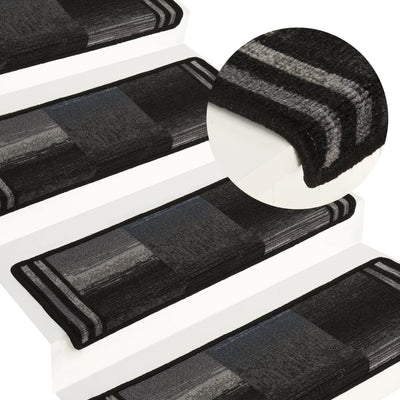 Itsekiinnittyvät porrasmatot 5 kpl 65x21x4 cm musta ja harmaa