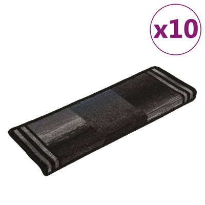 Itsekiinnittyvät porrasmatot 10 kpl 65x21x4 cm musta ja harmaa