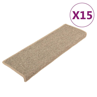 Itsekiinnittyvät porrasmatot 15 kpl tumma beige 65x21x4 cm