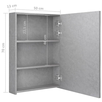 LED kylpyhuoneen peilikaappi betoninharmaa 50x13x70 cm