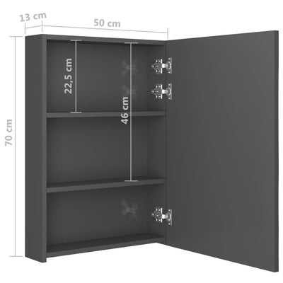 LED kylpyhuoneen peilikaappi kiiltävä harmaa 50x13x70 cm