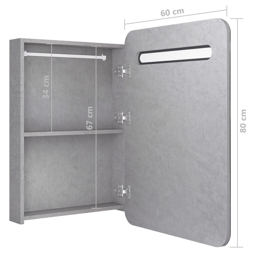 Betoninharmaa led kylpyhuoneen peilikaappi Suzan 60x11x80cm