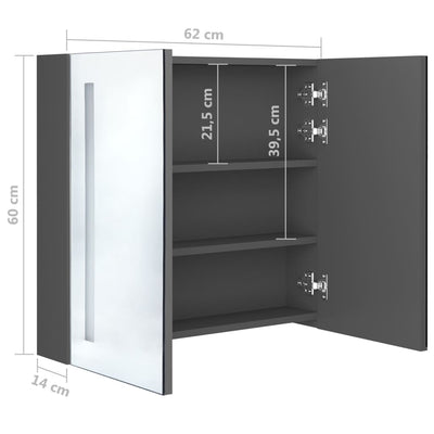 LED kylpyhuoneen peilikaappi harmaa 62x14x60 cm