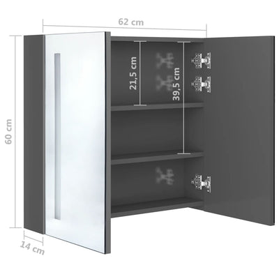 LED kylpyhuoneen peilikaappi kiiltävä harmaa 62x14x60 cm