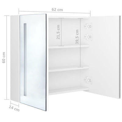 LED kylpyhuoneen peilikaappi kiiltävä valkoinen 62x14x60 cm