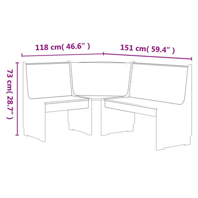Valkoinen kulmapenkki Saltiria 151cm (mänty)