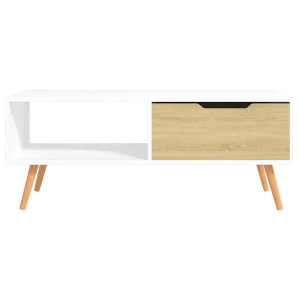 Sohvapöytä valkoinen ja Sonoma-tammi 100x49,5x43 cm lastulevy