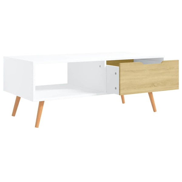Sohvapöytä valkoinen ja Sonoma-tammi 100x49,5x43 cm lastulevy