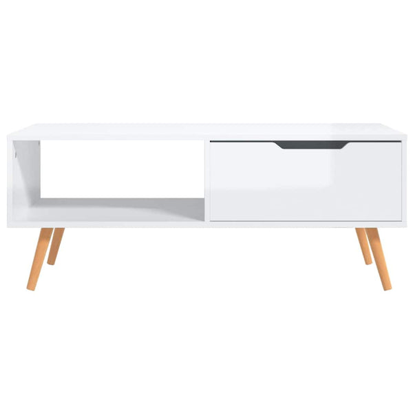 Sohvapöytä korkeakiilto valkoinen 100x49,5x43 cm lastulevy