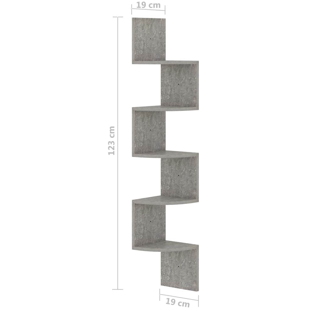 Betoninharmaa seinäkulmahylly Francics 19x19x123cm (puinen)