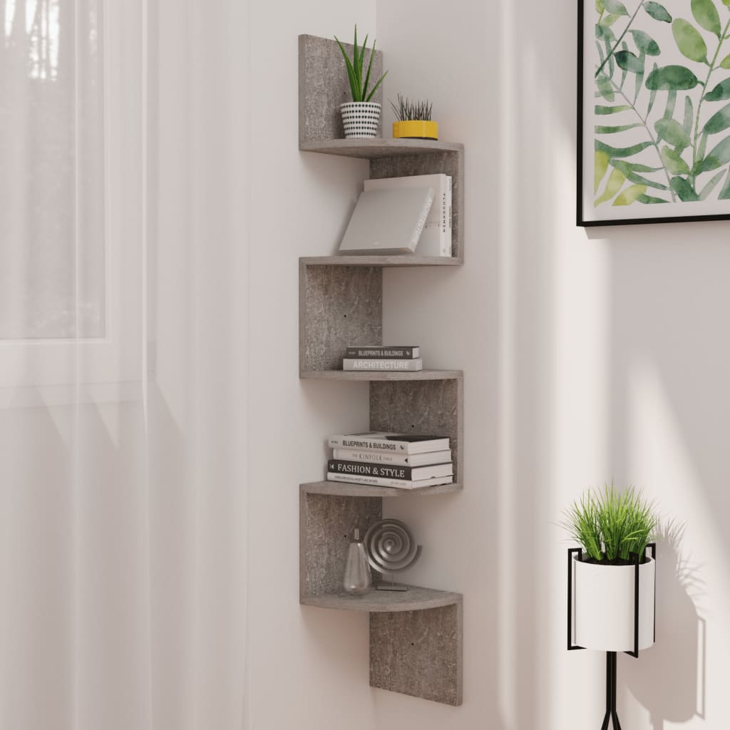 Betoninharmaa seinäkulmahylly Francics 19x19x123cm (puinen)
