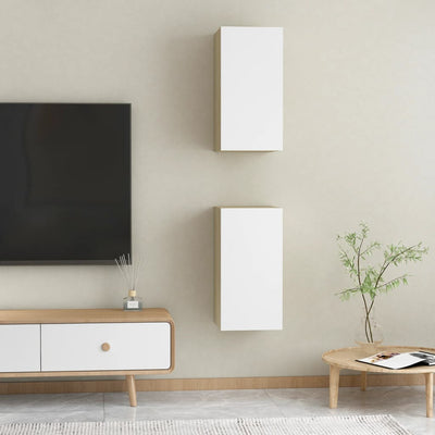 TV-tasot 2 kpl valkoinen ja Sonoma 30,5x30x60 cm tekninen puu