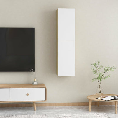 TV-tasot 2 kpl valkoinen ja Sonoma 30,5x30x60 cm tekninen puu