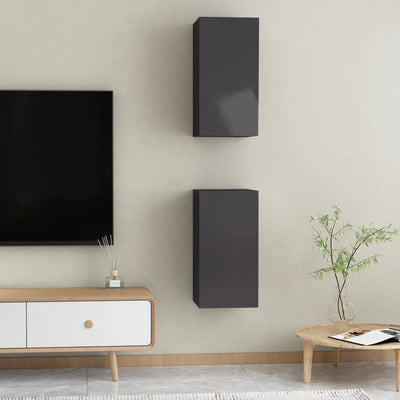 TV-tasot 2 kpl korkeakiilto harmaa 30,5x30x60 cm tekninen puu