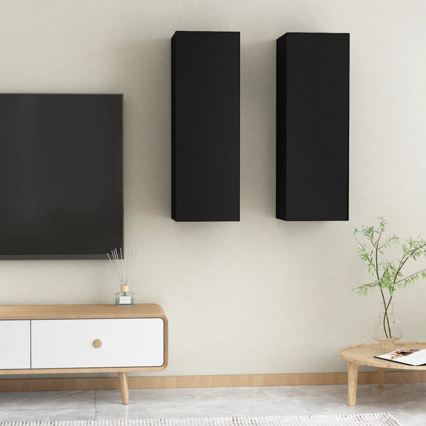 TV-tasot 2 kpl musta 30,5x30x90 cm tekninen puu