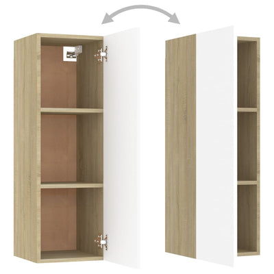 TV-tasot 2 kpl valkoinen ja Sonoma 30,5x30x90 cm tekninen puu