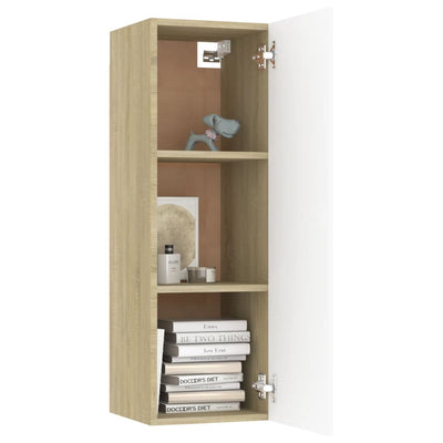 TV-tasot 2 kpl valkoinen ja Sonoma 30,5x30x90 cm tekninen puu