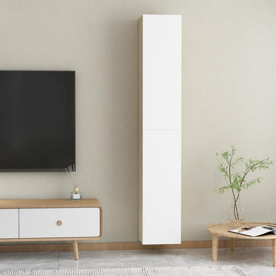 TV-tasot 2 kpl valkoinen ja Sonoma 30,5x30x90 cm tekninen puu