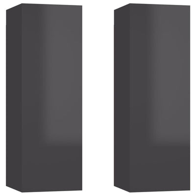 TV-tasot 2 kpl korkeakiilto harmaa 30,5x30x90 cm tekninen puu