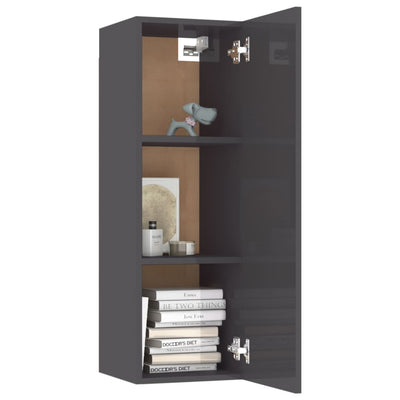 TV-tasot 2 kpl korkeakiilto harmaa 30,5x30x90 cm tekninen puu