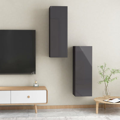 TV-tasot 2 kpl korkeakiilto harmaa 30,5x30x90 cm tekninen puu
