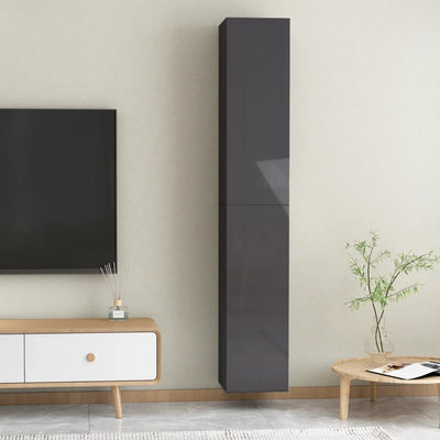 TV-tasot 2 kpl korkeakiilto harmaa 30,5x30x90 cm tekninen puu